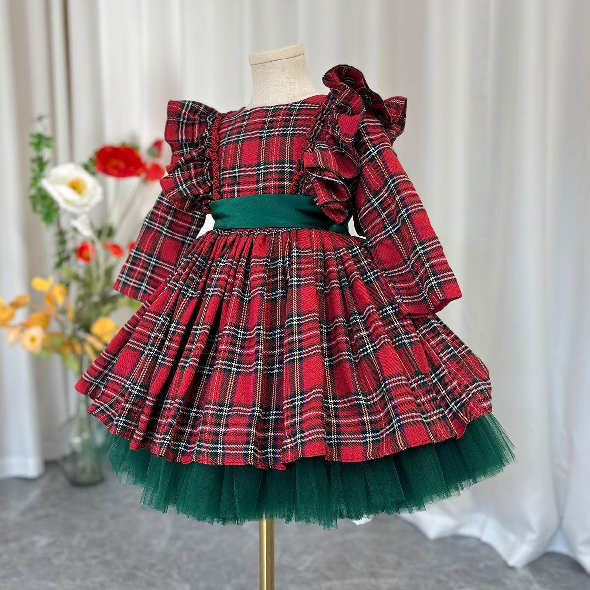 Jill Wish Red Long Sleeve Christmas Girl Dress Birthday Ball Gown J278