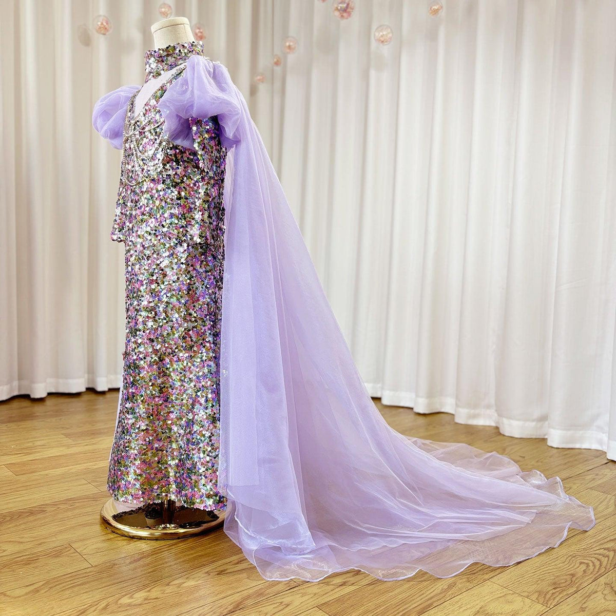 Jill Wish Shiny Lilac Girl Dress Sequined with Cap Kids Princess J076