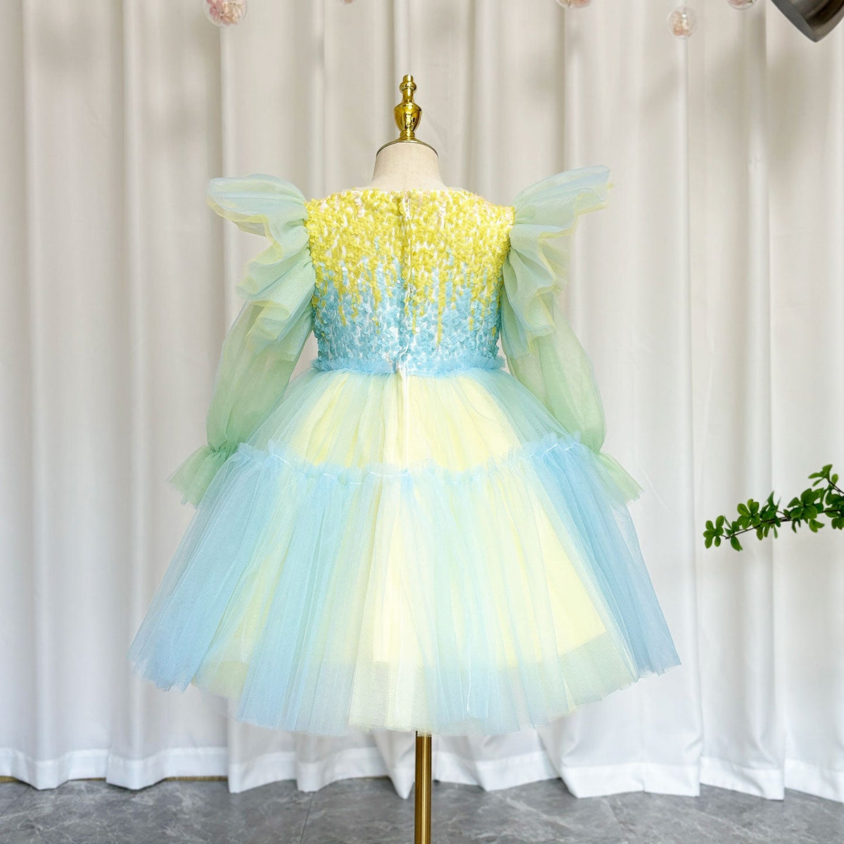 Jill Wish Shiny Pink Sky Blue Flower Girl Dress Sequined Formal Dance J091