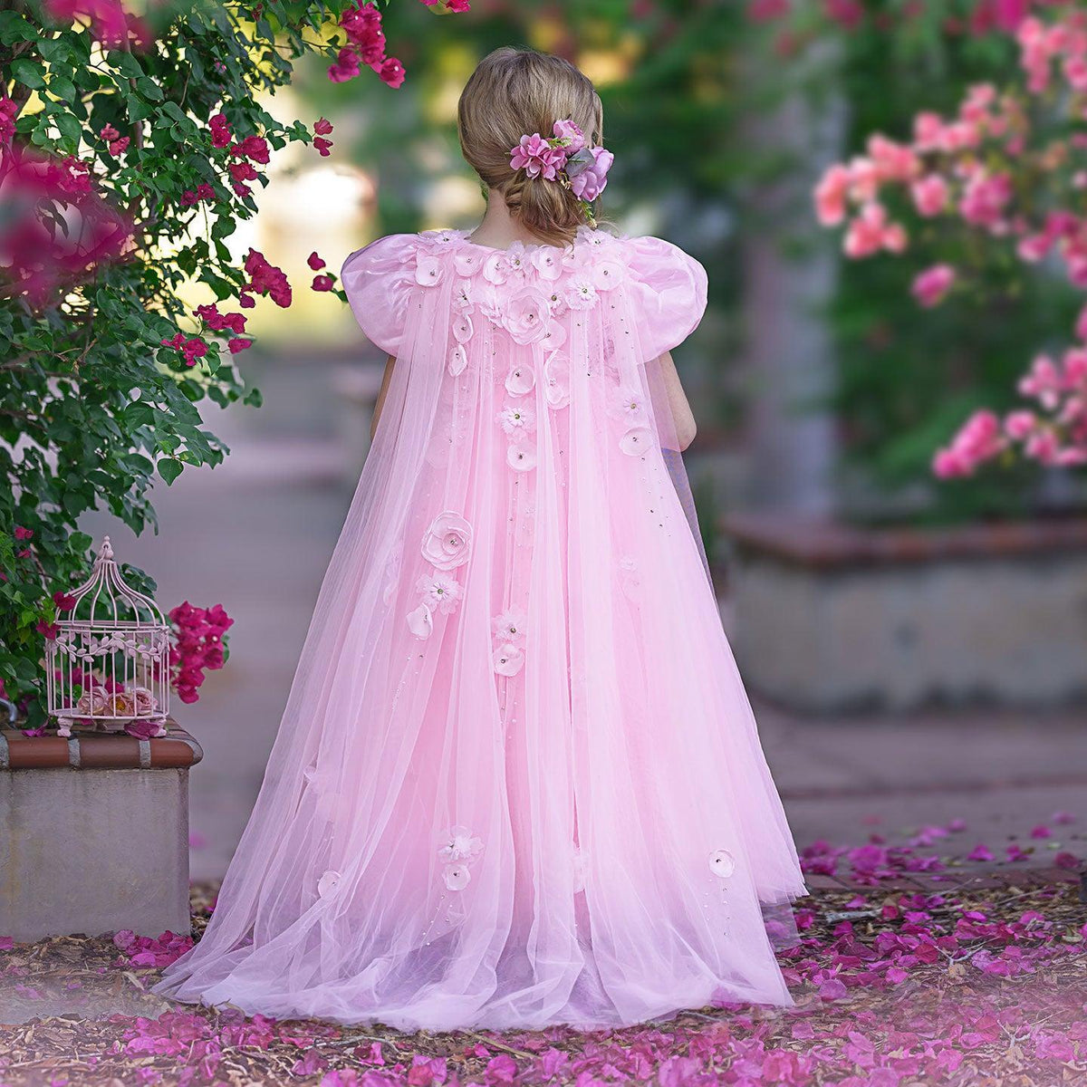 Jill Wish Sky Blue Arabic Girl Dresses Crystal with Cape 3D Flowers Puff Sleeves J098