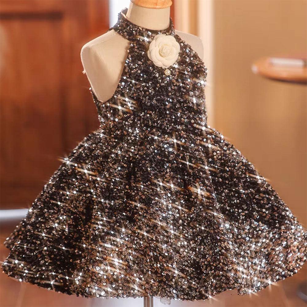 Jill Wish Sparkly Black Princess Girl Dress for Birthday Holiday Party J036