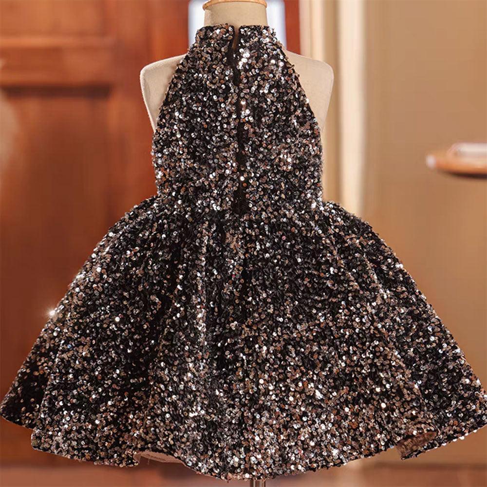 Jill Wish Sparkly Black Princess Girl Dress for Birthday Holiday Party J036