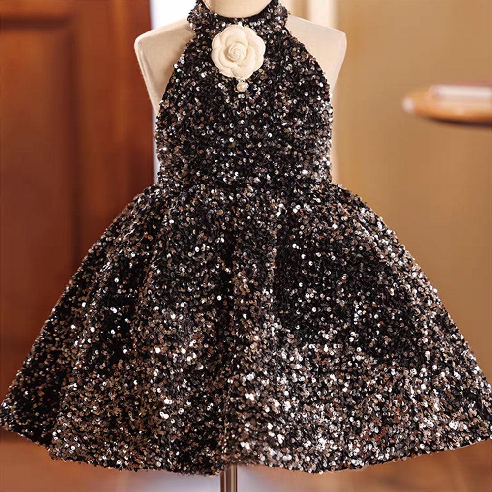 Jill Wish Sparkly Black Princess Girl Dress for Birthday Holiday Party J036