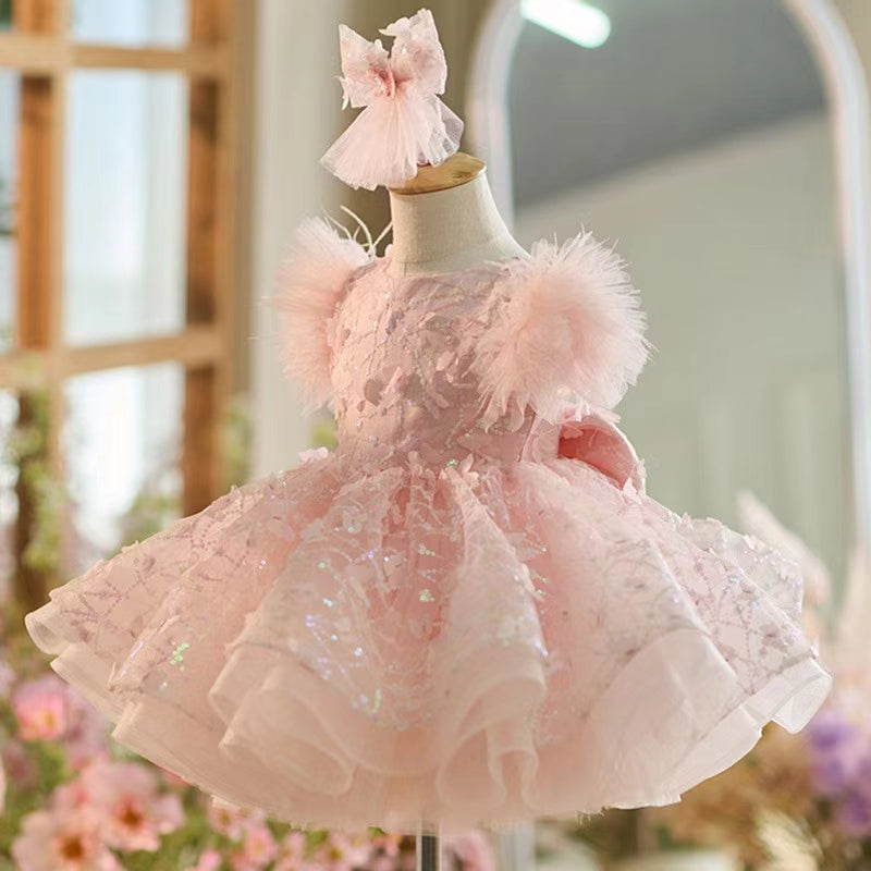Jill Wish Sparkly White Girl Dress Pink Knee Length for Birthday Party J268