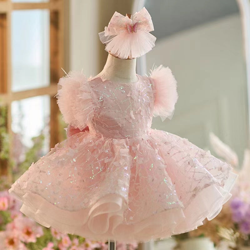 Jill Wish Sparkly White Girl Dress Pink Knee Length for Birthday Party J268