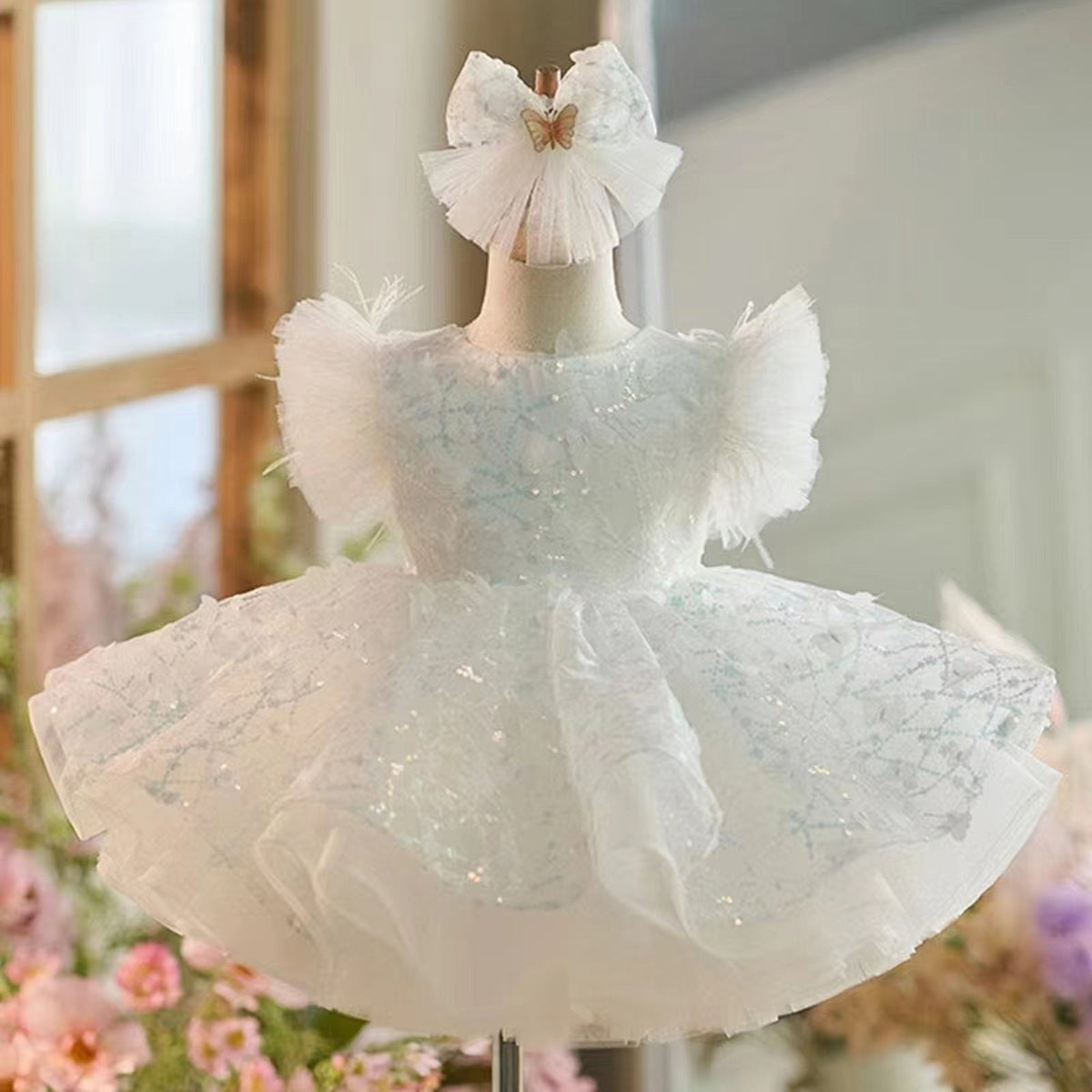 Jill Wish Sparkly White Girl Dress Pink Knee Length for Birthday Party J268