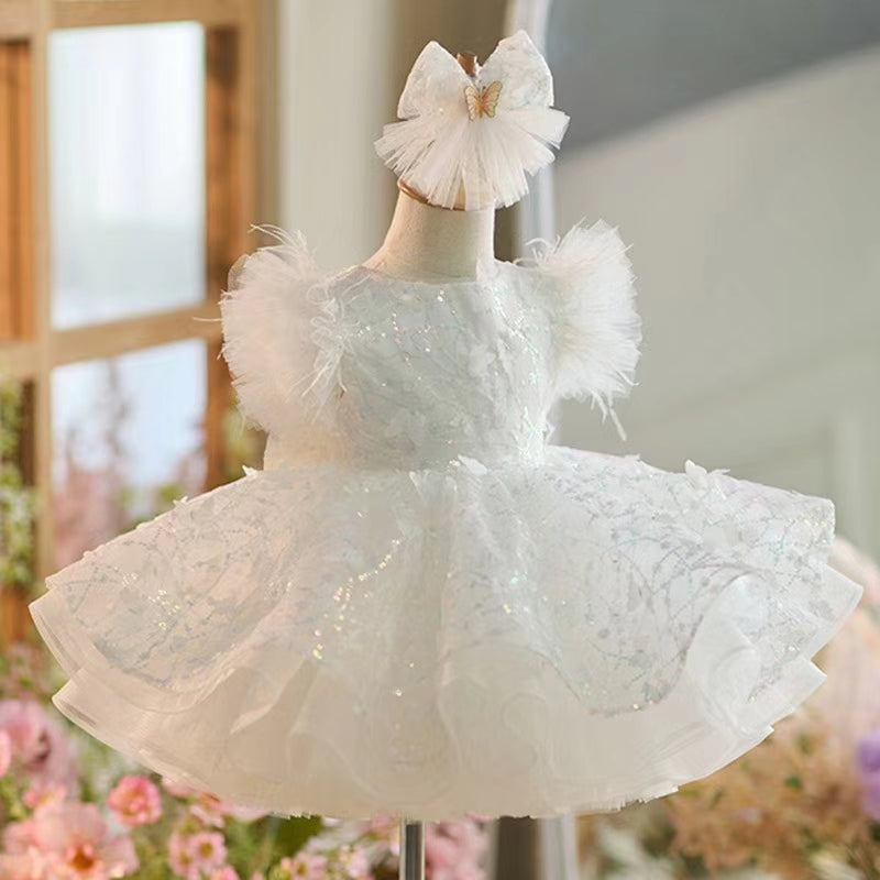 Jill Wish Sparkly White Girl Dress Pink Knee Length for Birthday Party J268