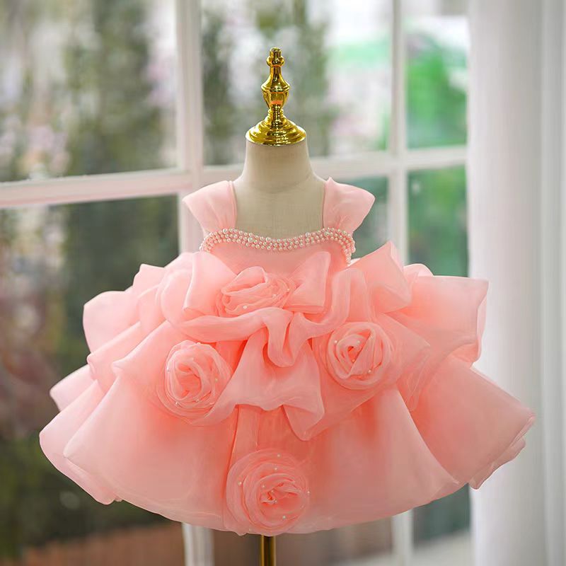 Jill Wish White Baby Girl Dress Pink for Birthday First Communion Party J317