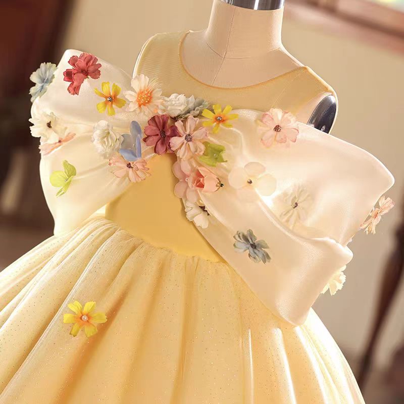 Jill Yellow 3D Flowers Girl Dress for Birthday Pageant Party J081