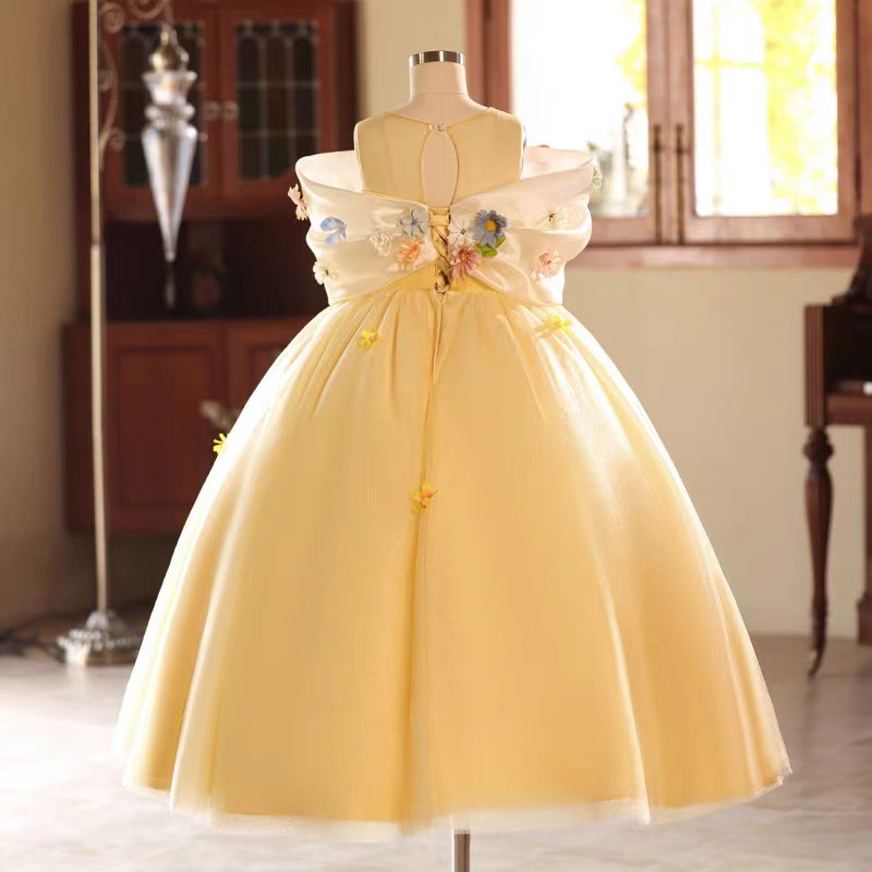 Jill Yellow 3D Flowers Girl Dress for Birthday Pageant Party J081
