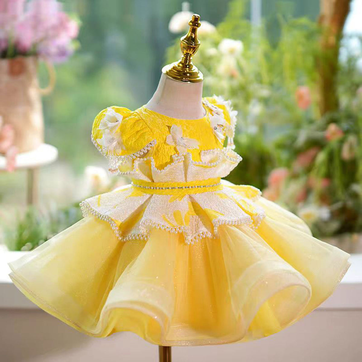 Jill Yellow Flower Girl Dress Princess Kids 1st Birthday Ball Gown J785
