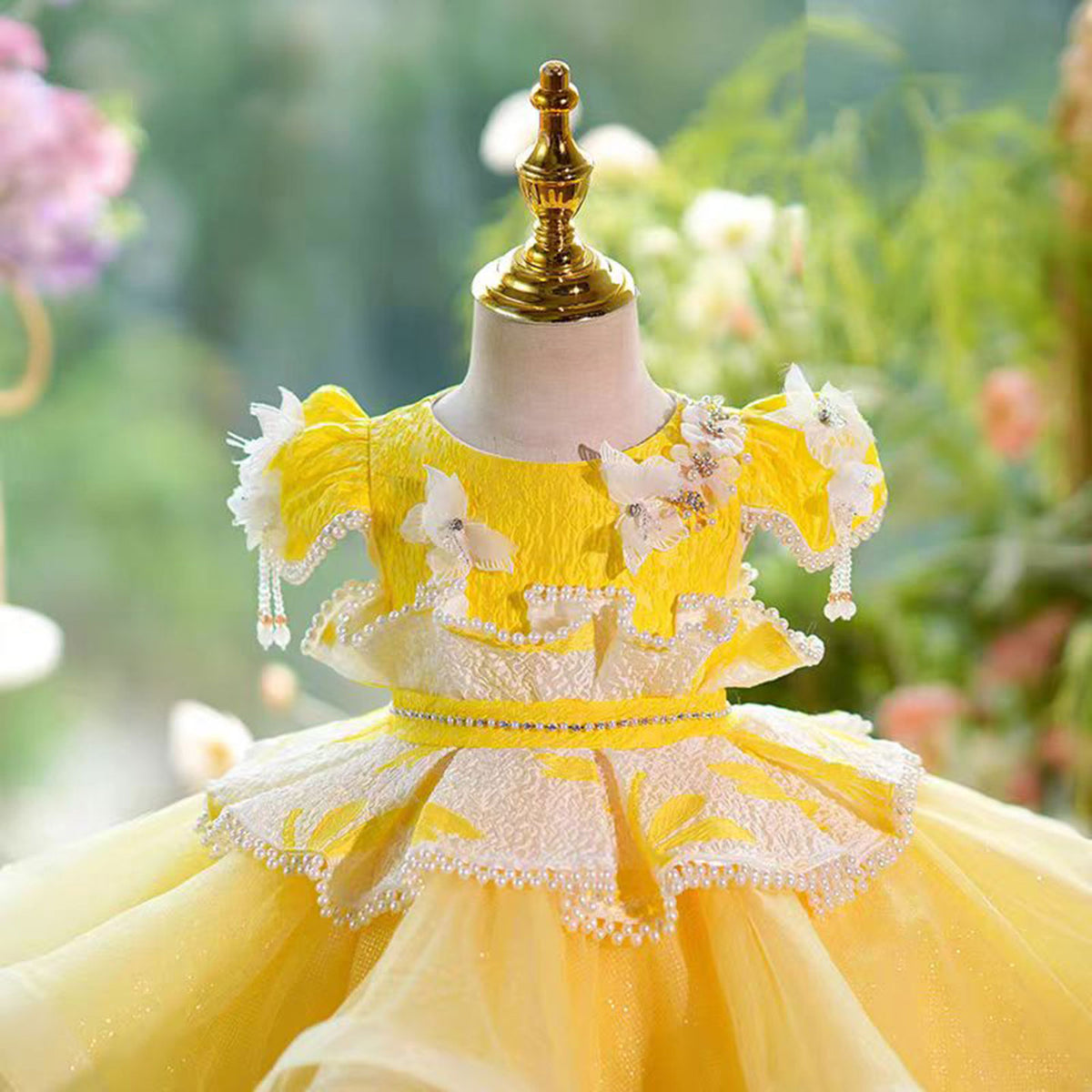 Jill Yellow Flower Girl Dress Princess Kids 1st Birthday Ball Gown J785