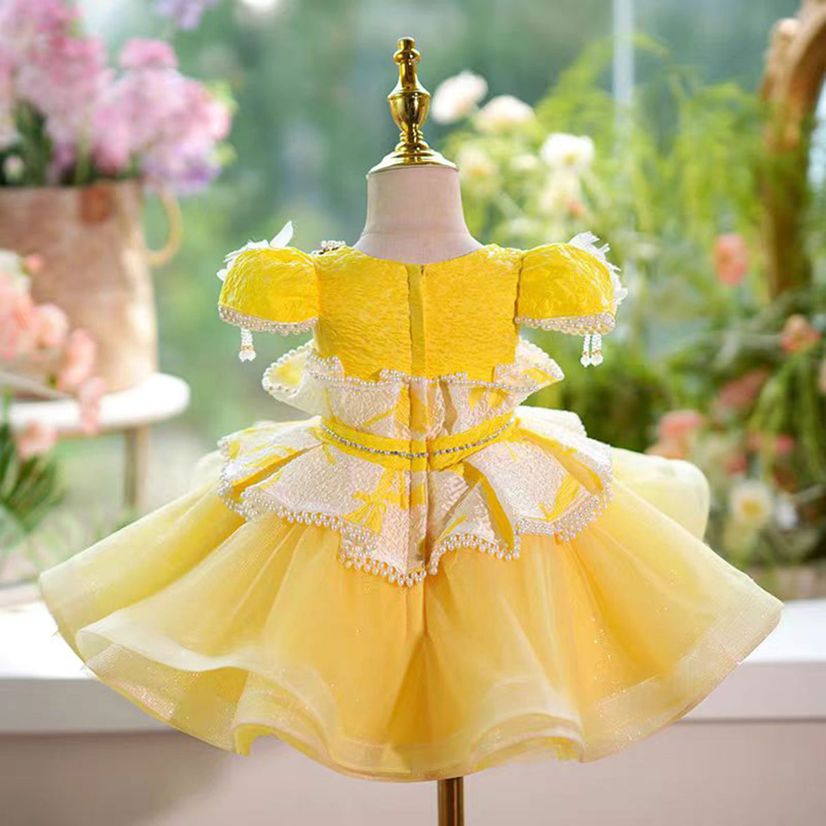 Jill Yellow Flower Girl Dress Princess Kids 1st Birthday Ball Gown J785