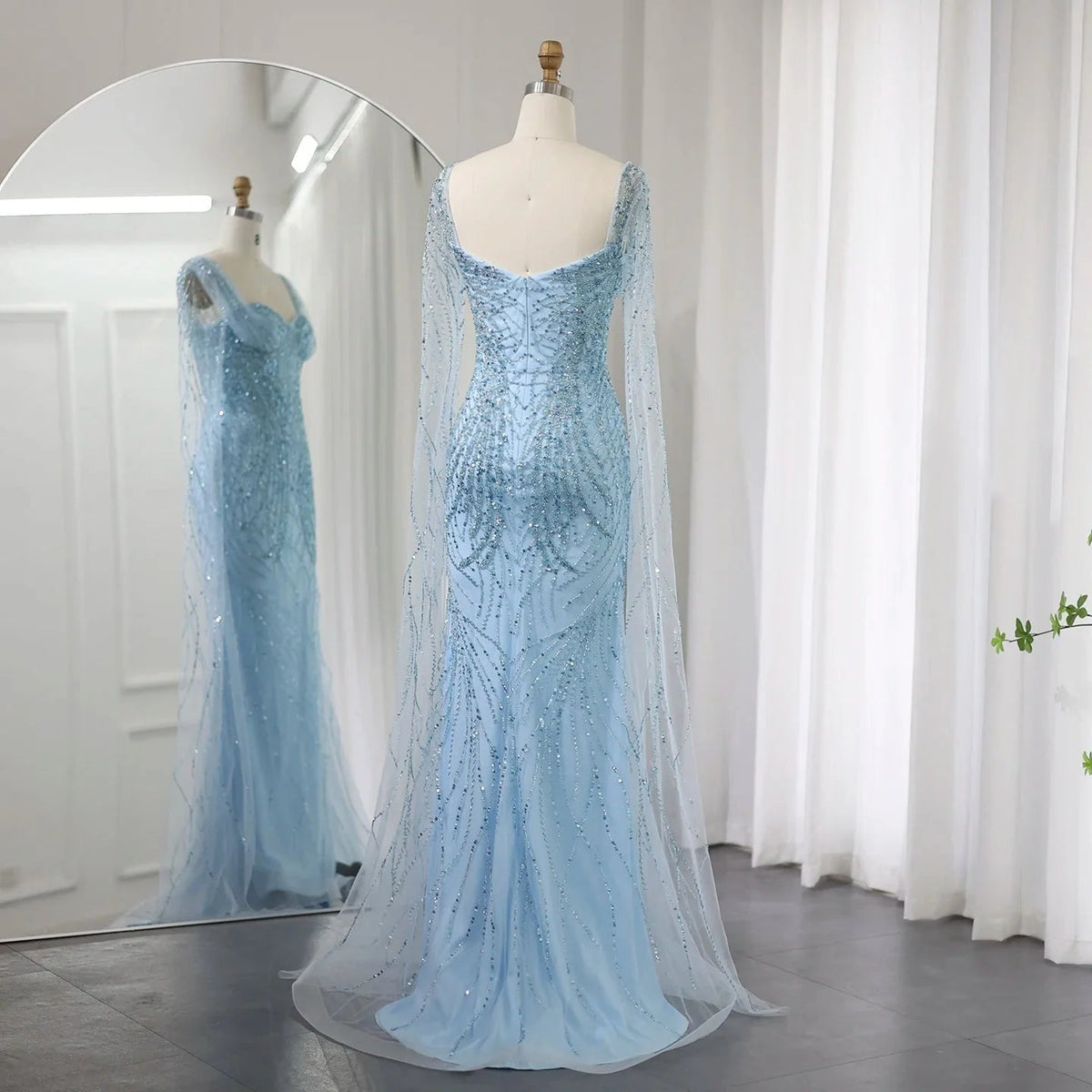 Lilac Mermaid Luxury Dubai Evening Dresses with Cape Sleeves Elegant SS237