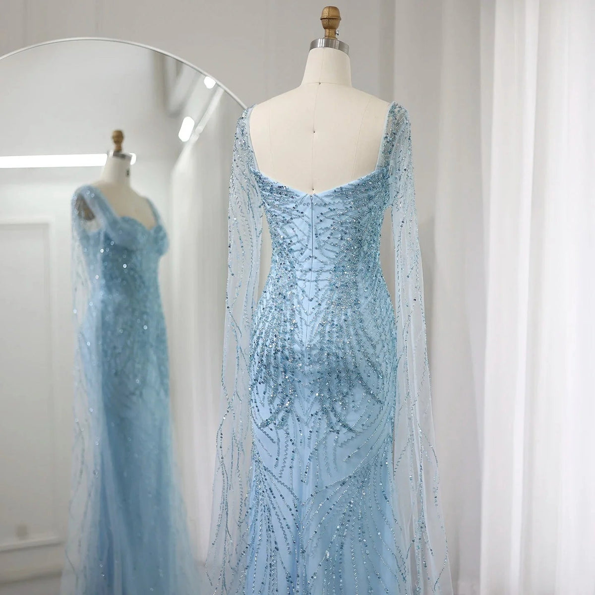Lilac Mermaid Luxury Dubai Evening Dresses with Cape Sleeves Elegant SS237