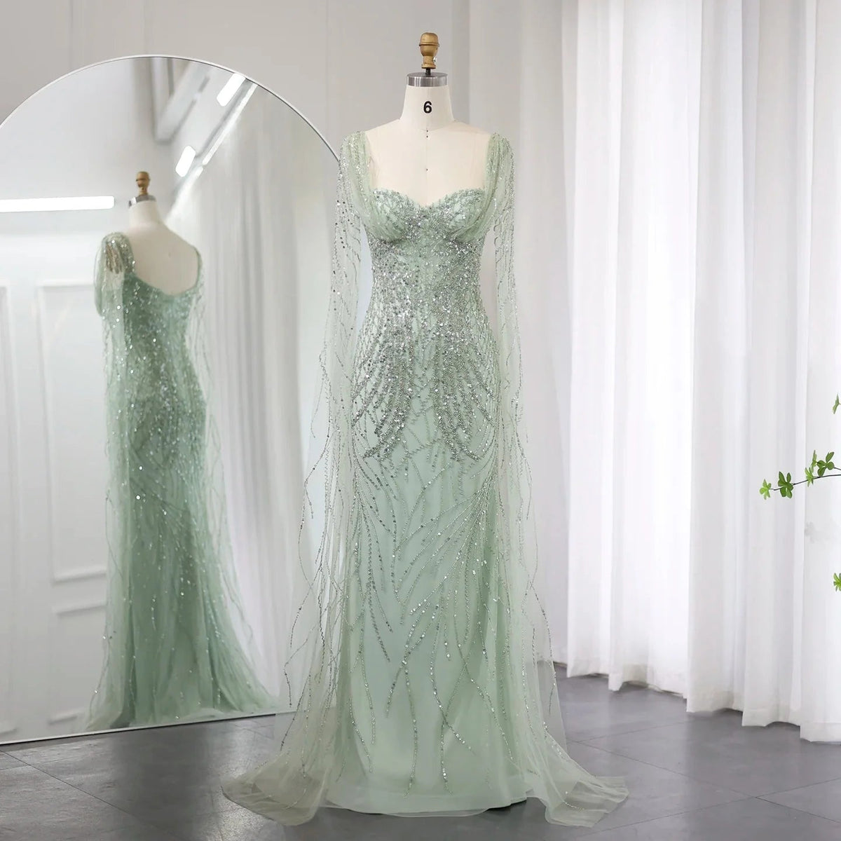 Lilac Mermaid Luxury Dubai Evening Dresses with Cape Sleeves Elegant SS237