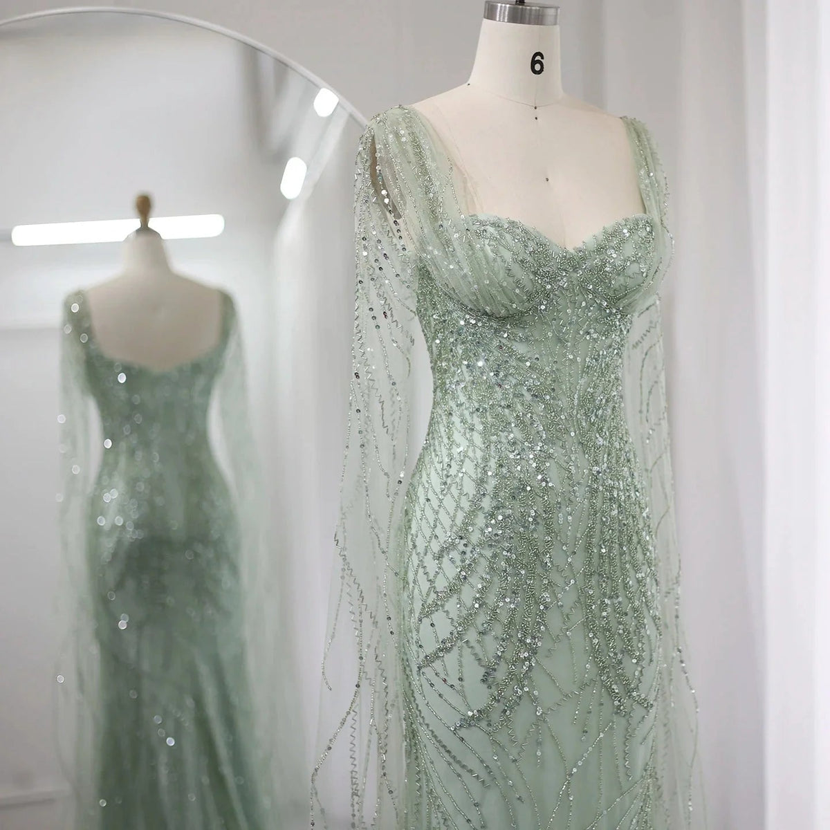 Lilac Mermaid Luxury Dubai Evening Dresses with Cape Sleeves Elegant SS237
