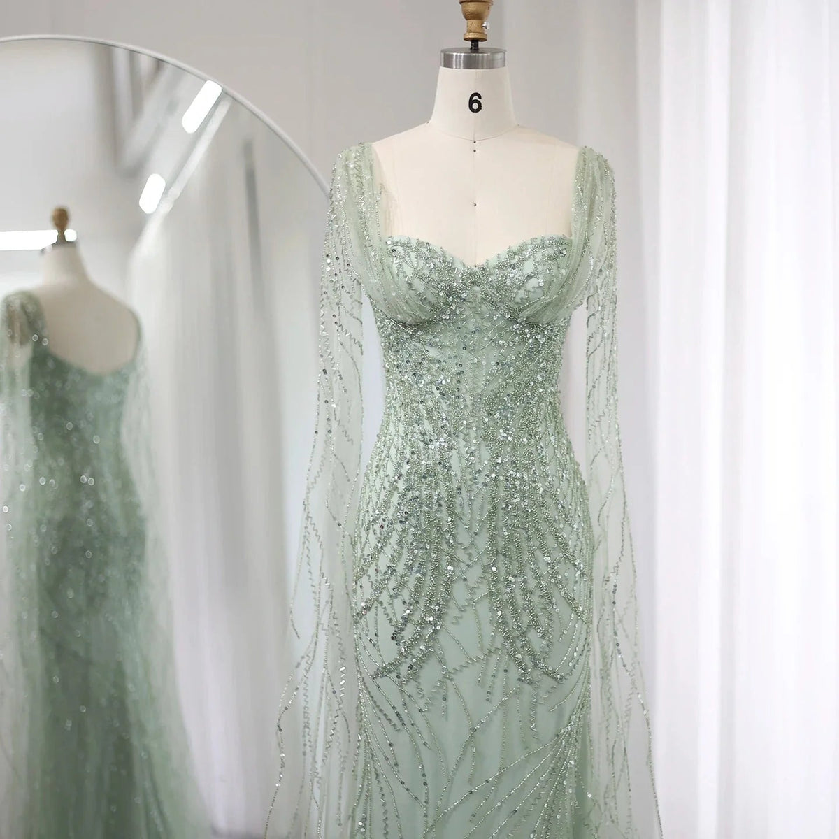 Lilac Mermaid Luxury Dubai Evening Dresses with Cape Sleeves Elegant SS237