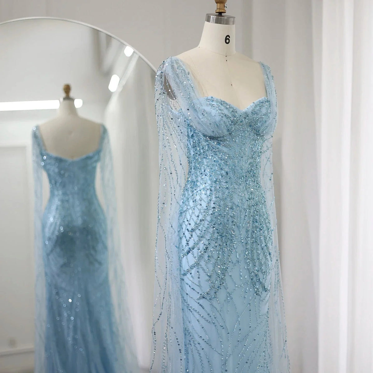 Lilac Mermaid Luxury Dubai Evening Dresses with Cape Sleeves Elegant SS237
