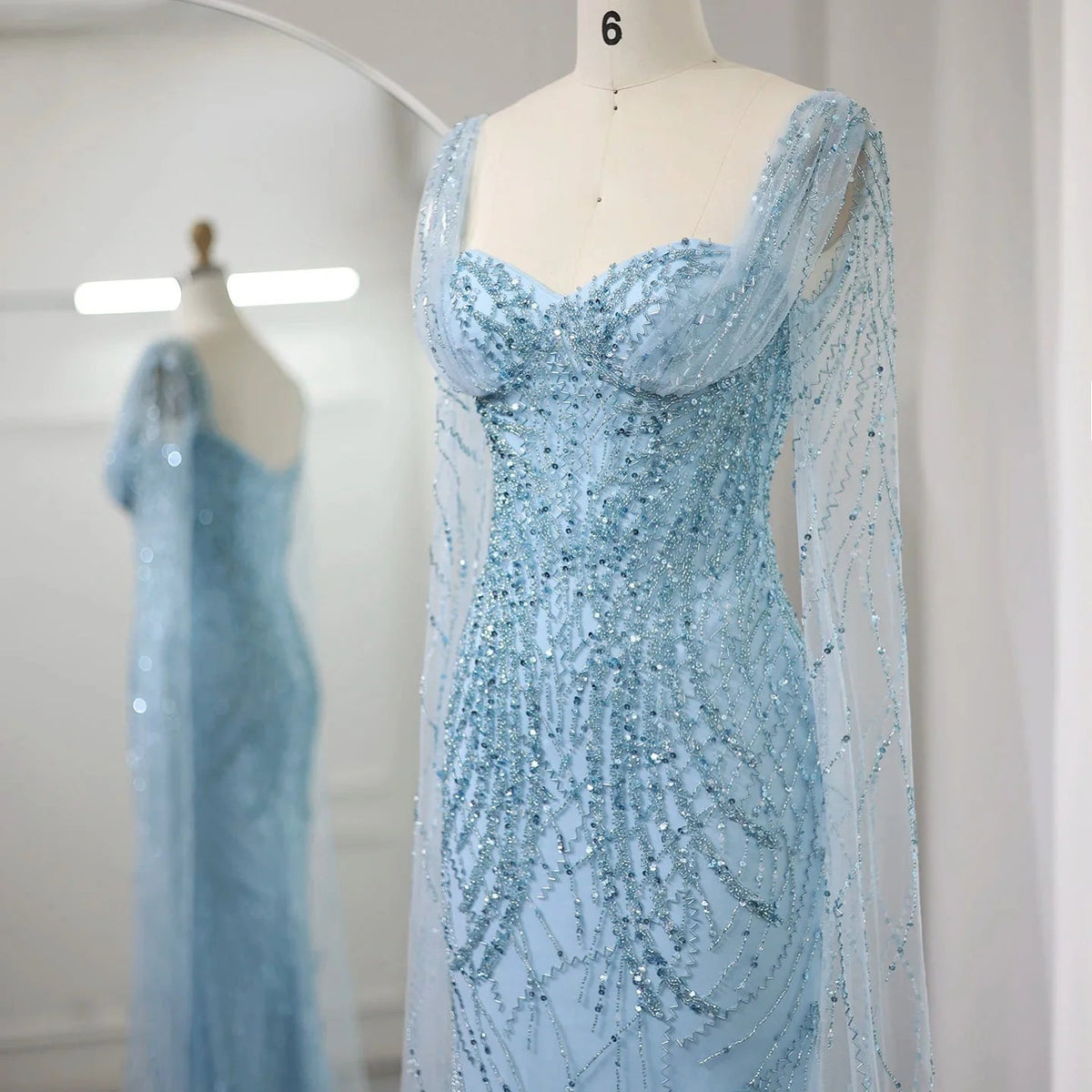 Lilac Mermaid Luxury Dubai Evening Dresses with Cape Sleeves Elegant SS237