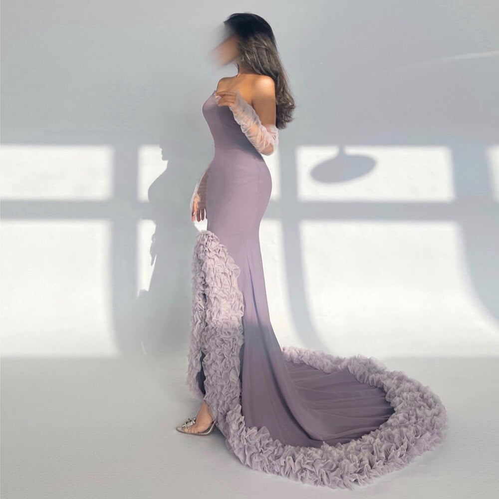 Lilac Ruffles Mermaid Arabic Dubai Evening Dresses for Woman Wedding Party SF004
