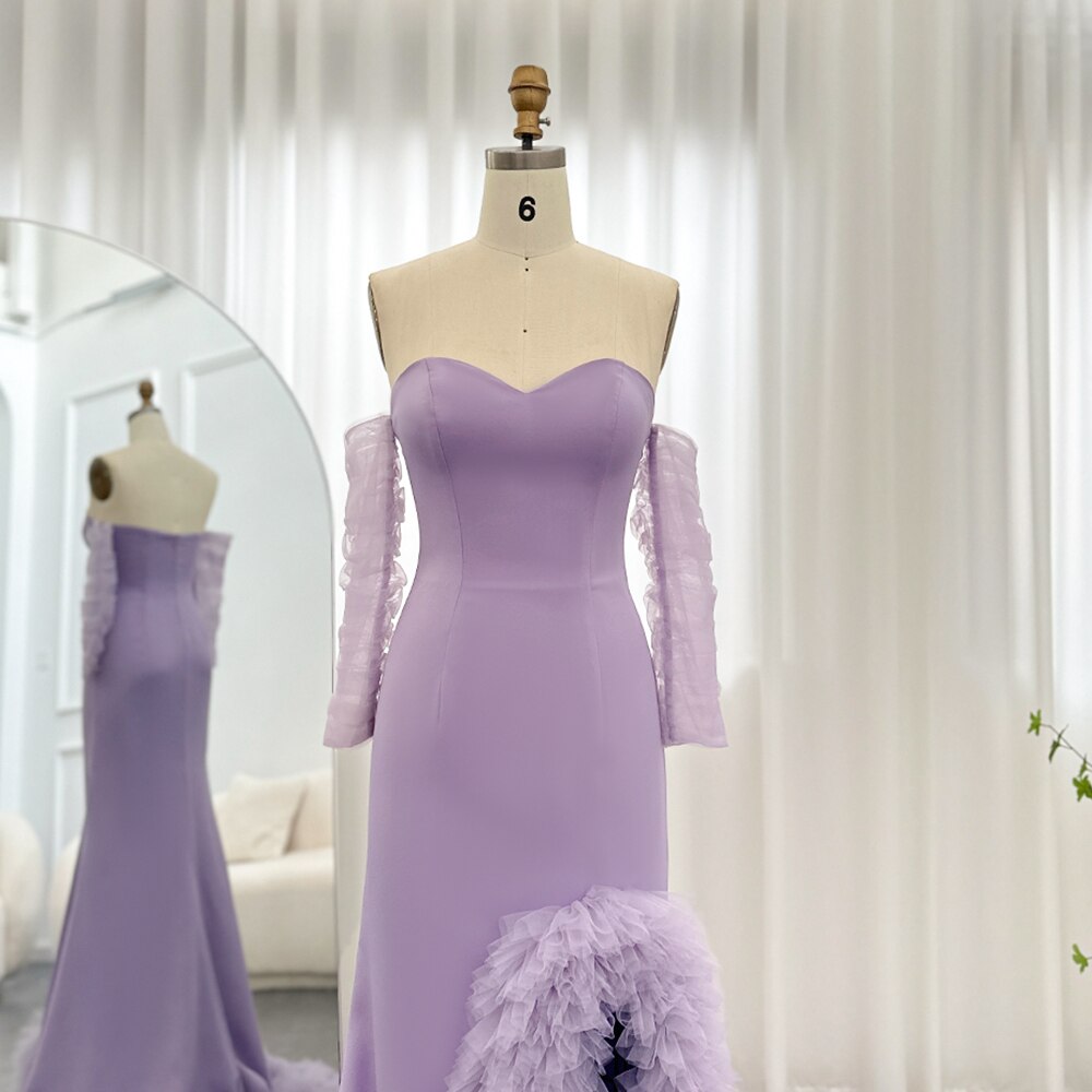 Lilac Ruffles Mermaid Arabic Dubai Evening Dresses for Woman Wedding Party SF004