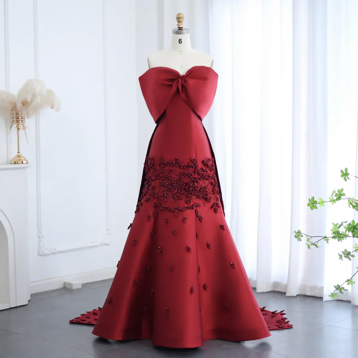 Luxury 3D Flowers Blush Pink Satin Mermaid Evening Dress Elegant Off Shoulder SS464