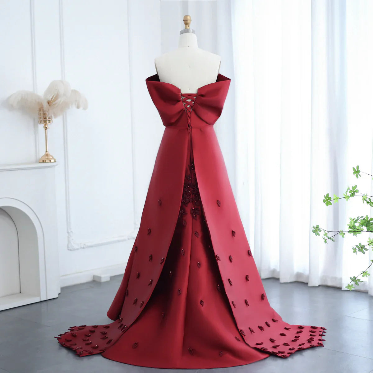 Luxury 3D Flowers Blush Pink Satin Mermaid Evening Dress Elegant Off Shoulder SS464