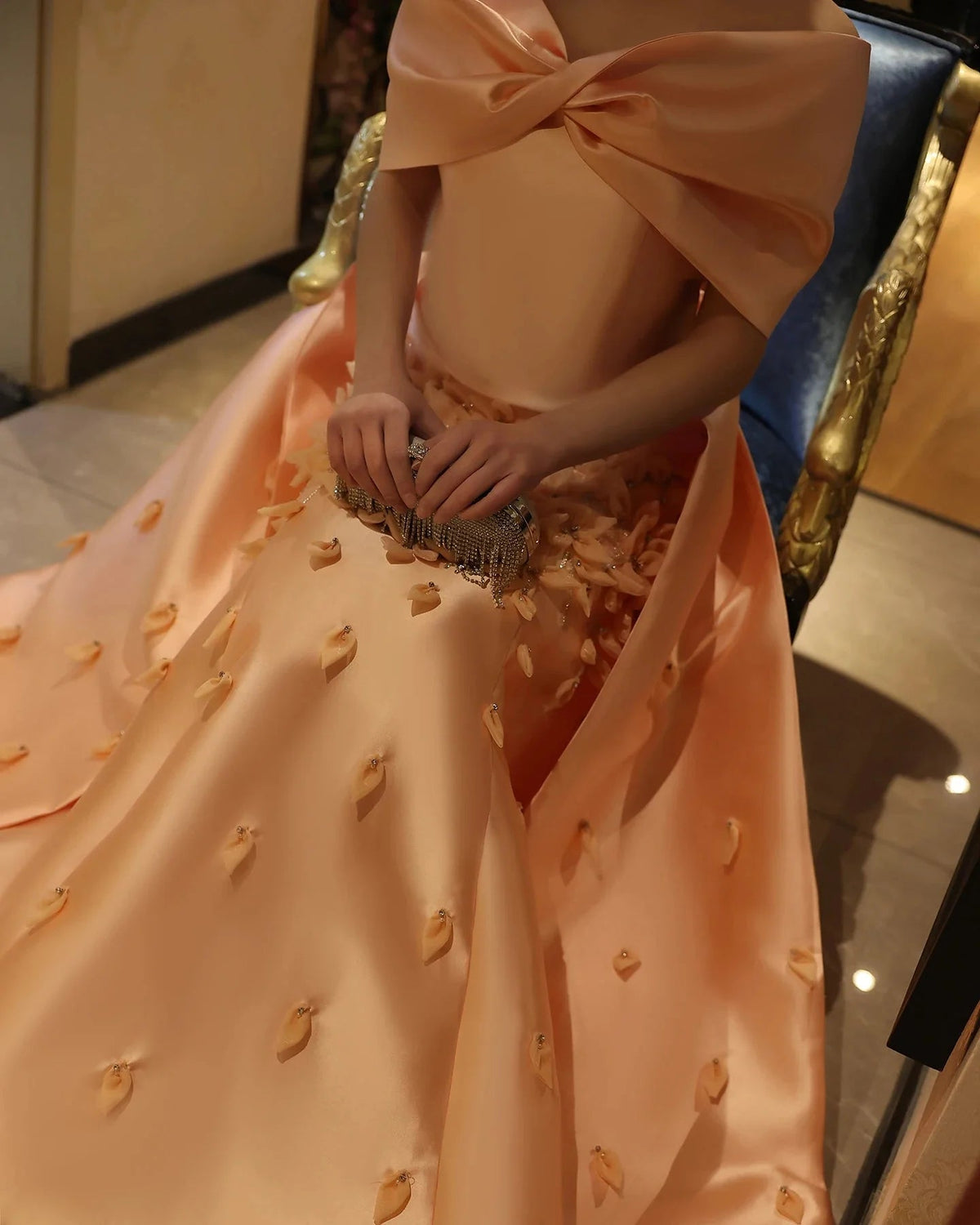 Luxury 3D Flowers Blush Pink Satin Mermaid Evening Dress Elegant Off Shoulder SS464