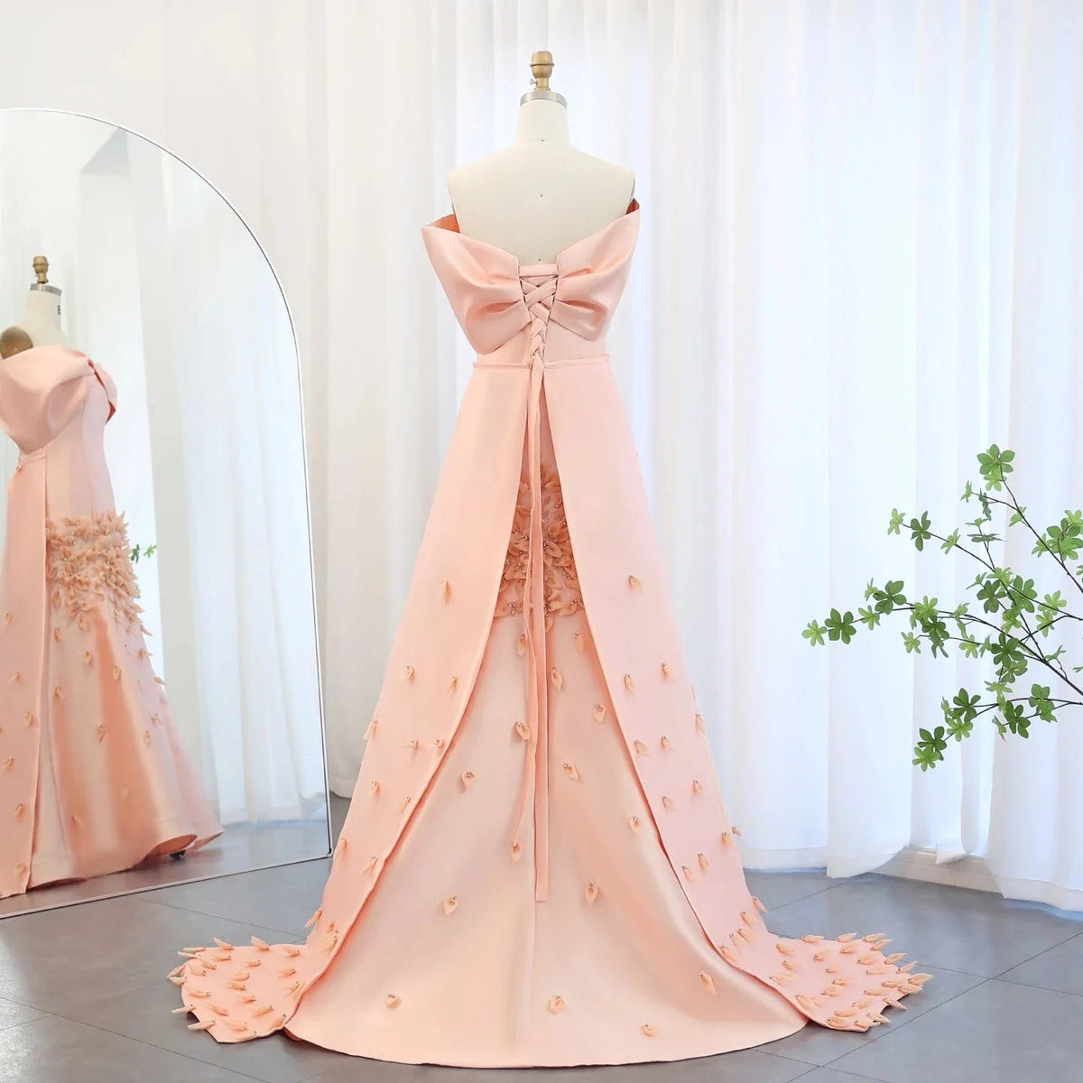 Luxury 3D Flowers Blush Pink Satin Mermaid Evening Dress Elegant Off Shoulder SS464