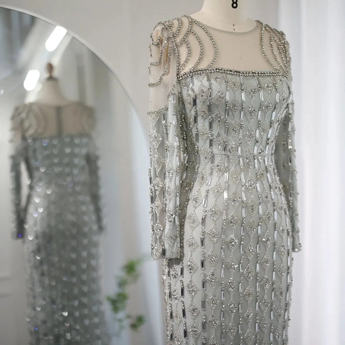 Luxury Arabic Sage Green Dubai Evening Dresses Mermaid Muslim Long Sleeves Islamic Women Wedding Party Gowns SS398