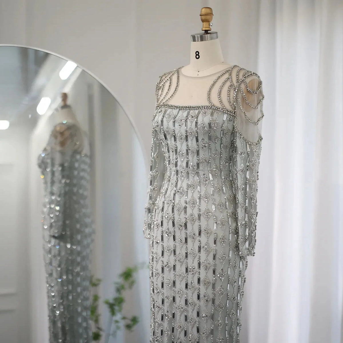 Luxury Arabic Sage Green Dubai Evening Dresses Mermaid Muslim Long Sleeves Islamic Women Wedding Party Gowns SS398
