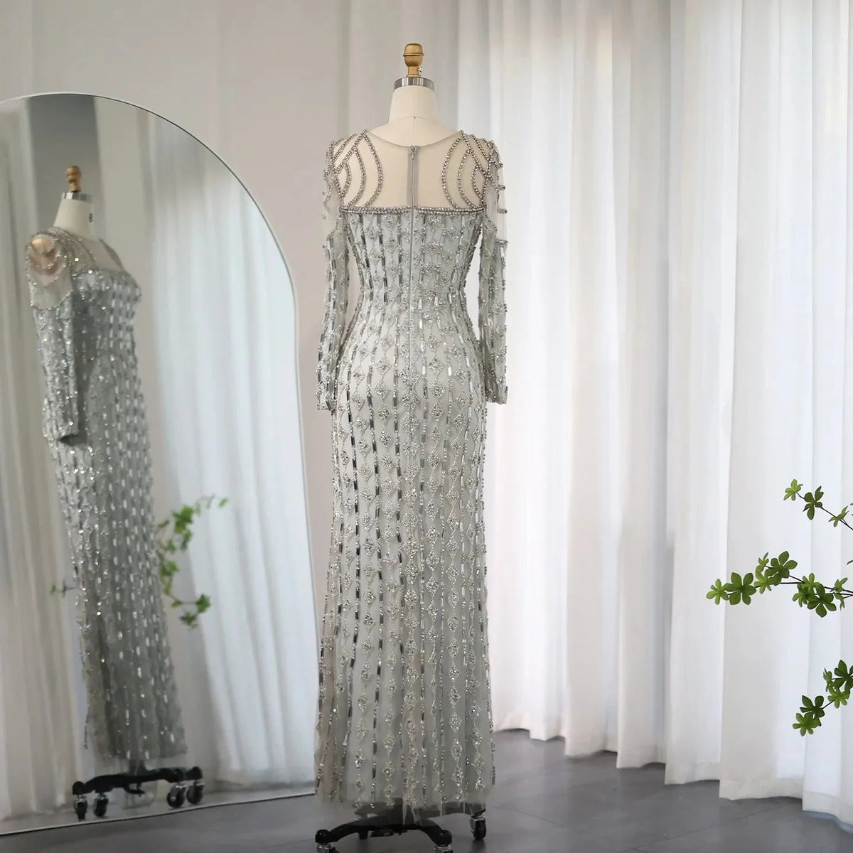 Luxury Arabic Sage Green Dubai Evening Dresses Mermaid Muslim Long Sleeves Islamic Women Wedding Party Gowns SS398