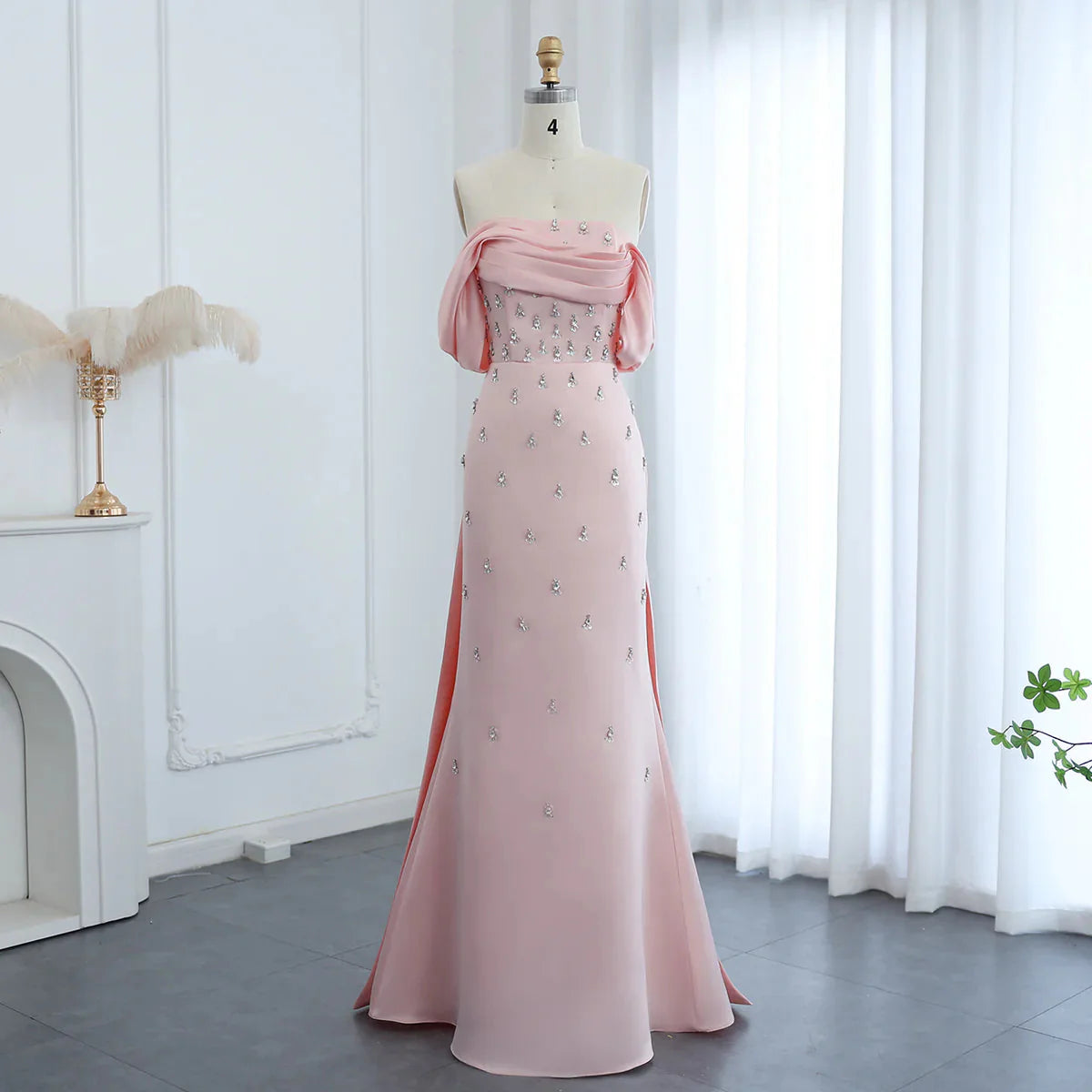 Luxury Baby Pink Off Shoulder Evening Dress for Women Wedding Saudi Arabia Dubai Long Formal Prom Party Gowns SS500