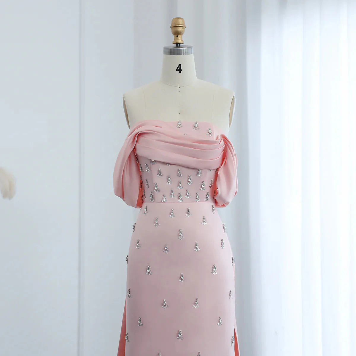 Luxury Baby Pink Off Shoulder Evening Dress for Women Wedding Saudi Arabia Dubai Long Formal Prom Party Gowns SS500