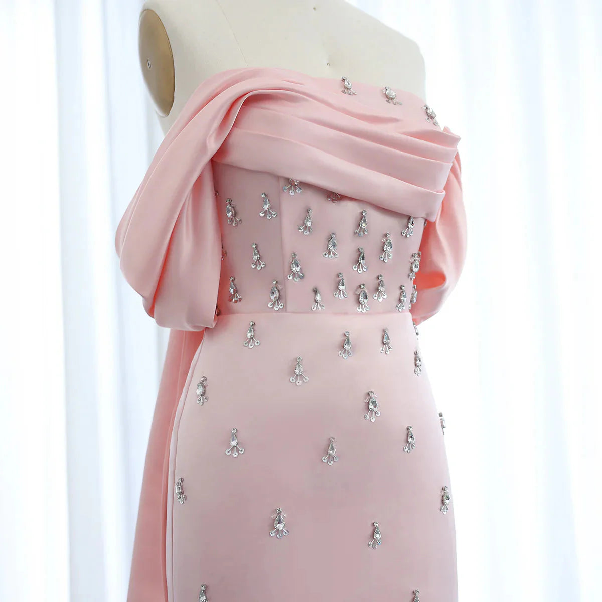 Luxury Baby Pink Off Shoulder Evening Dress for Women Wedding Saudi Arabia Dubai Long Formal Prom Party Gowns SS500