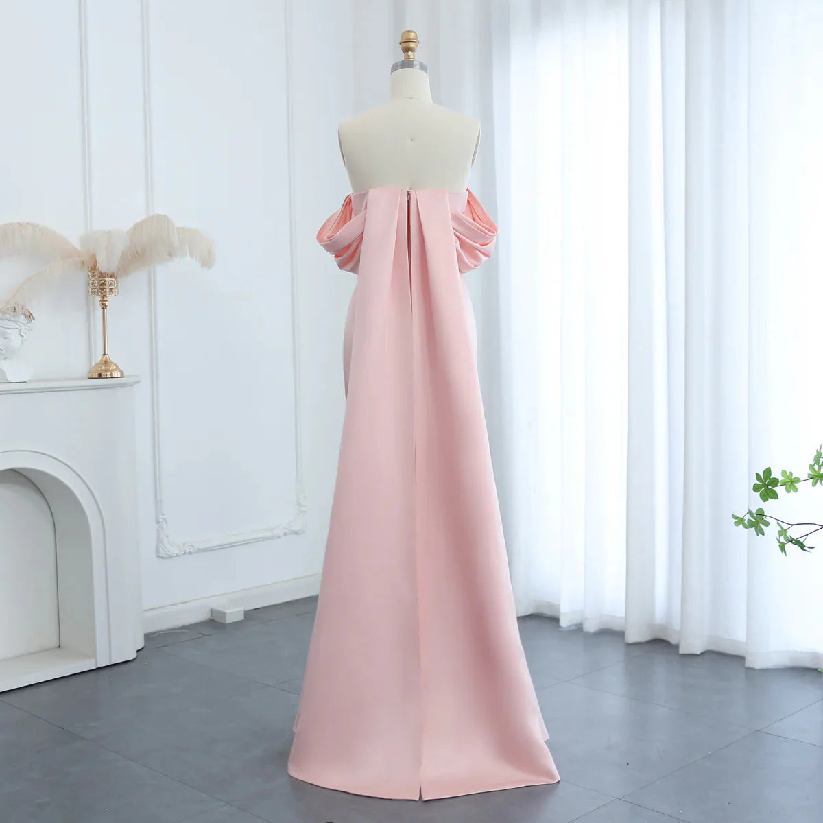 Luxury Baby Pink Off Shoulder Evening Dress for Women Wedding Saudi Arabia Dubai Long Formal Prom Party Gowns SS500