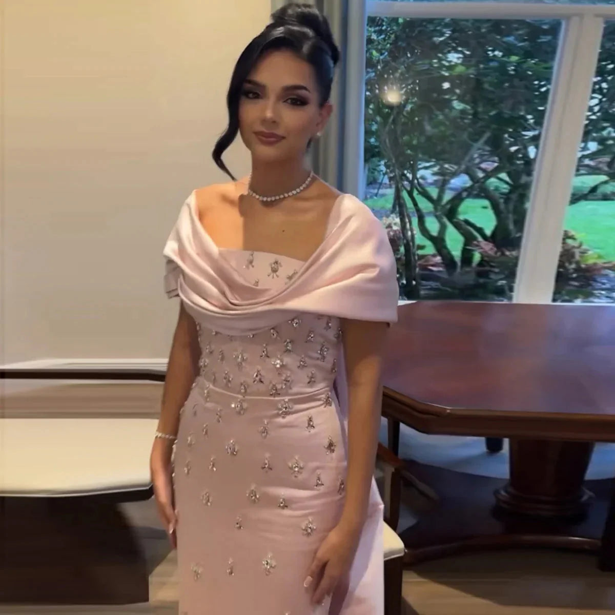 Luxury Baby Pink Off Shoulder Evening Dress for Women Wedding Saudi Arabia Dubai Long Formal Prom Party Gowns SS500