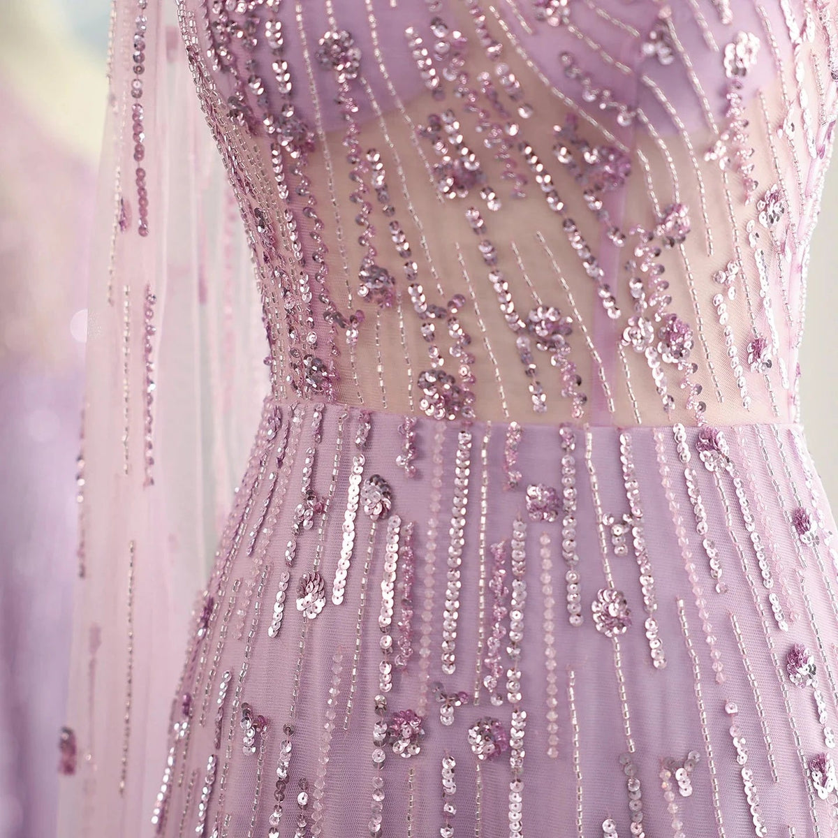 Luxury Beaded Black One Shoulder Evening Dresses with Cape Sleeve Sage Green Lilac Women Wedding Party Gowns SS182