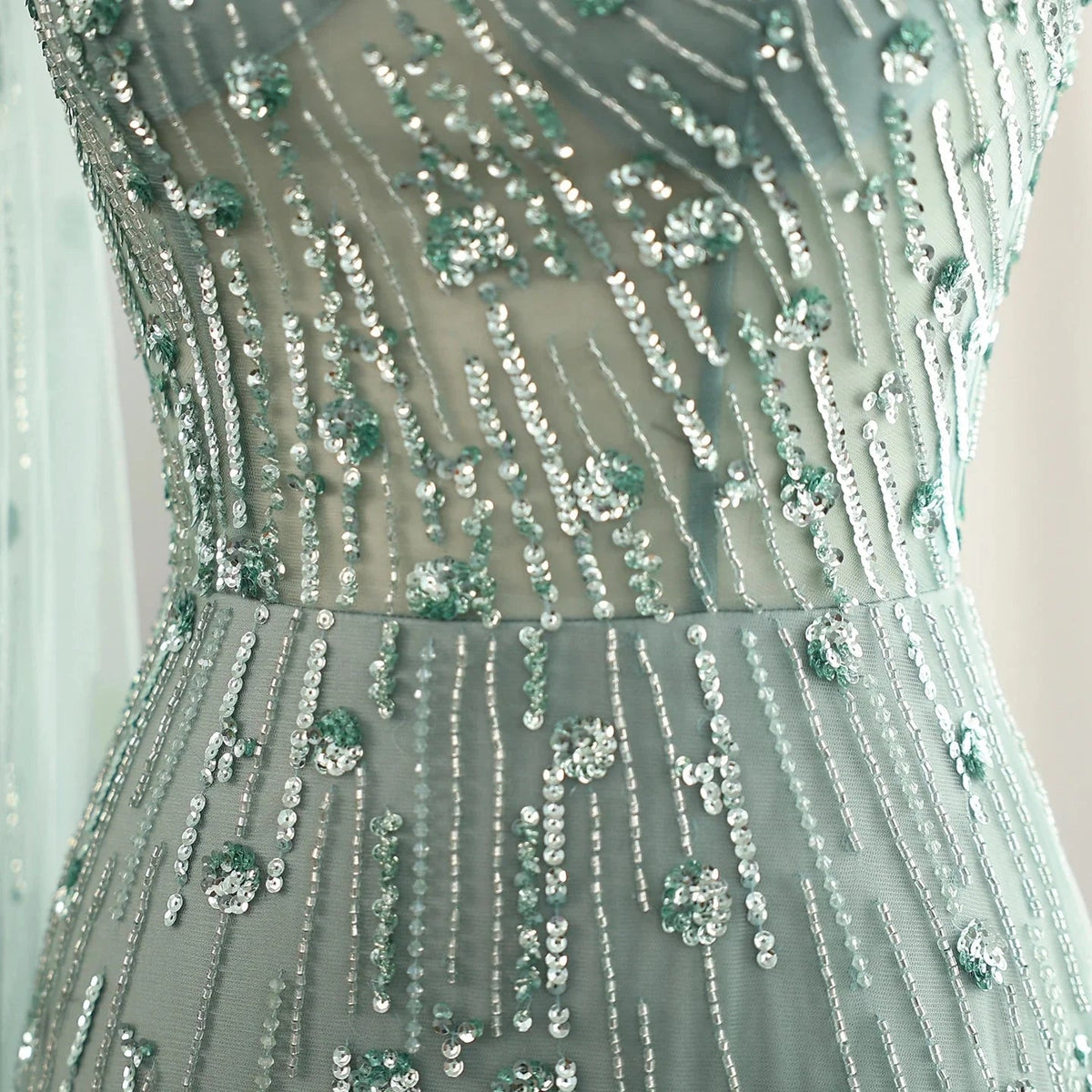 Luxury Beaded Black One Shoulder Evening Dresses with Cape Sleeve Sage Green Lilac Women Wedding Party Gowns SS182