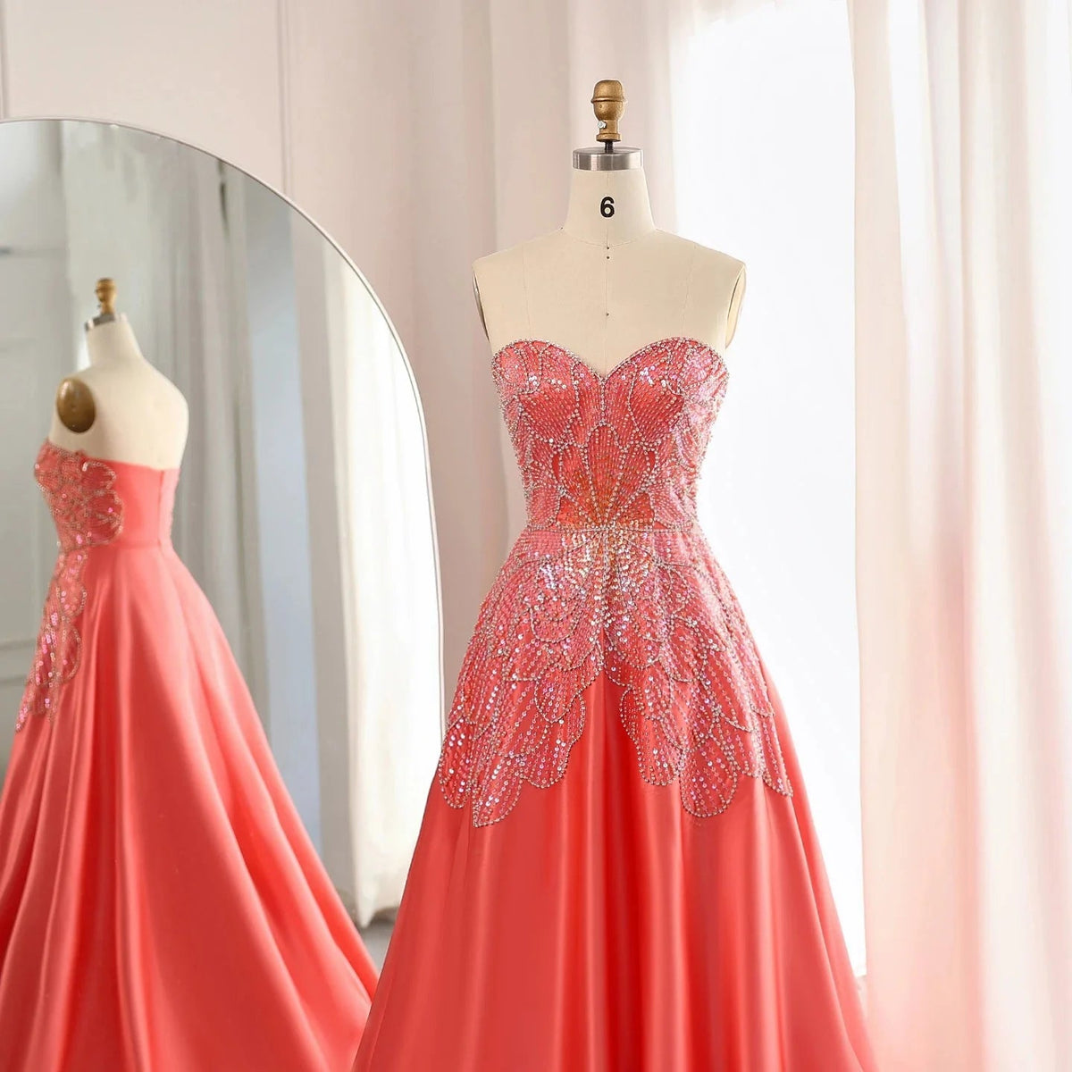 Luxury Beaded Butterfly Beige Evening Dresses for Women Wedding 2024 Elegant Sweetheart Satin Prom Party Gowns SS467