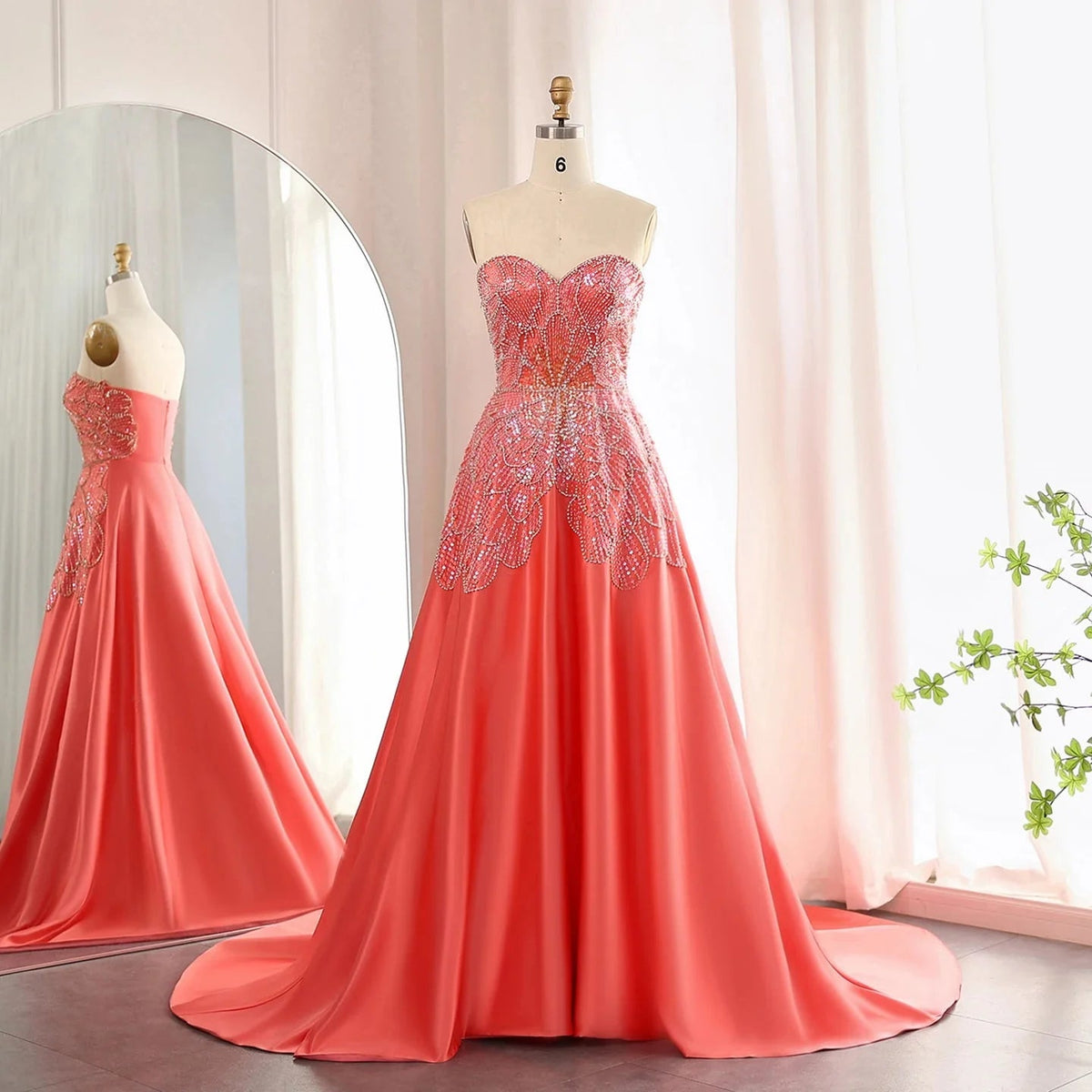 Luxury Beaded Butterfly Beige Evening Dresses for Women Wedding 2024 Elegant Sweetheart Satin Prom Party Gowns SS467