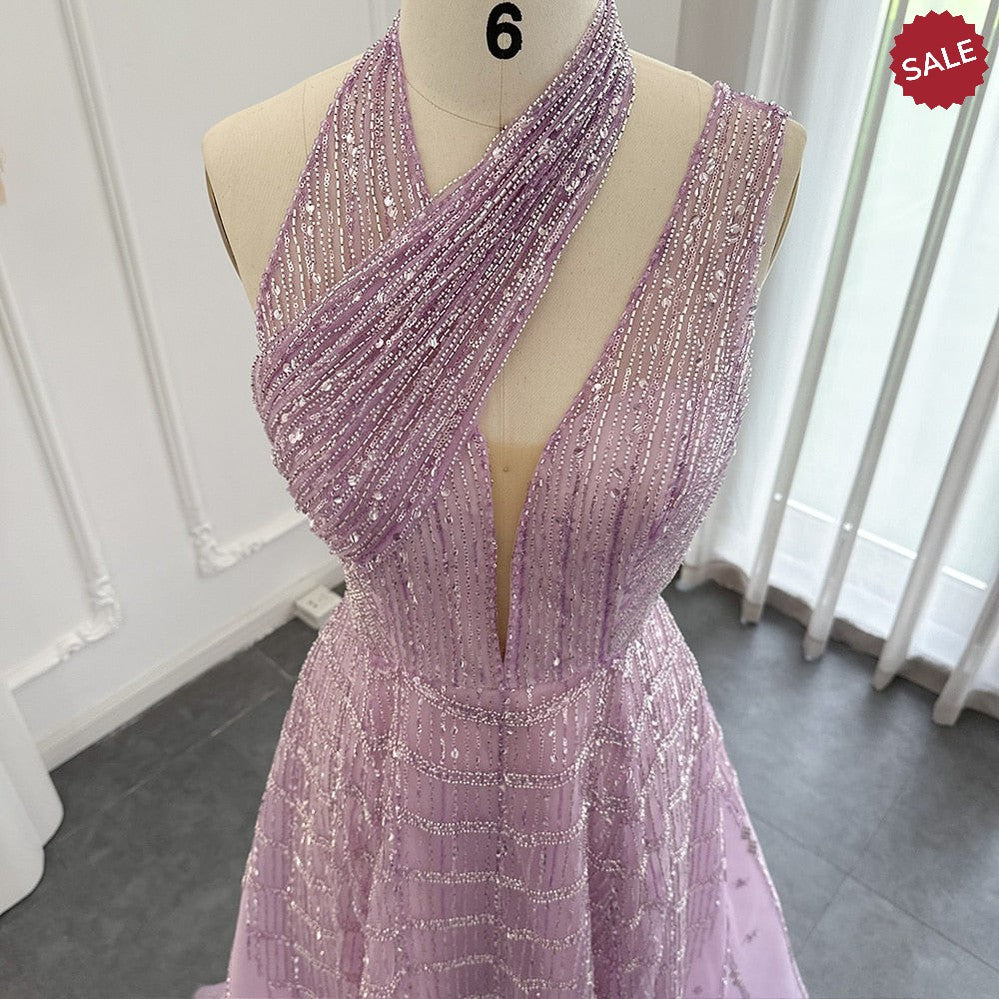 Luxury Beaded Dubai Lilac Evening Dresses for Women Wedding Party 2023 Elegant Long Arabic Prom Formal Gowns SS329