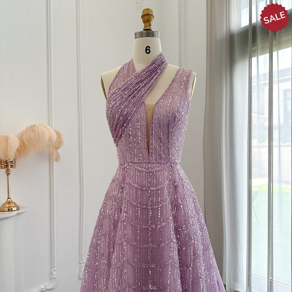 Luxury Beaded Dubai Lilac Evening Dresses for Women Wedding Party 2023 Elegant Long Arabic Prom Formal Gowns SS329