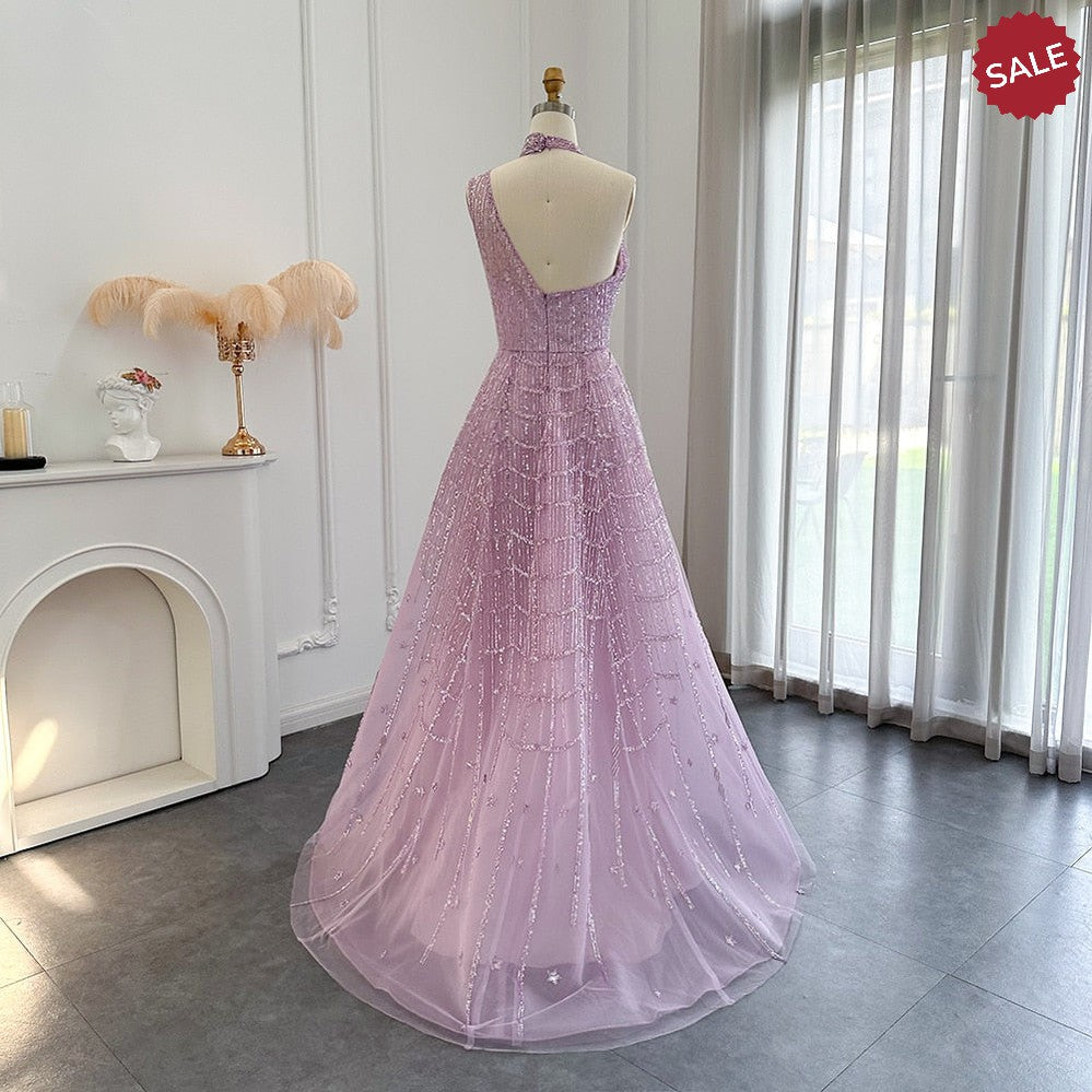 Luxury Beaded Dubai Lilac Evening Dresses for Women Wedding Party 2023 Elegant Long Arabic Prom Formal Gowns SS329