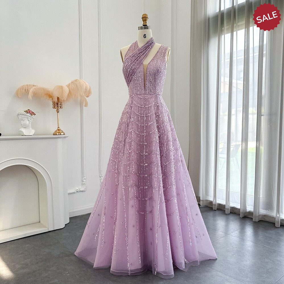 Luxury Beaded Dubai Lilac Evening Dresses for Women Wedding Party 2023 Elegant Long Arabic Prom Formal Gowns SS329