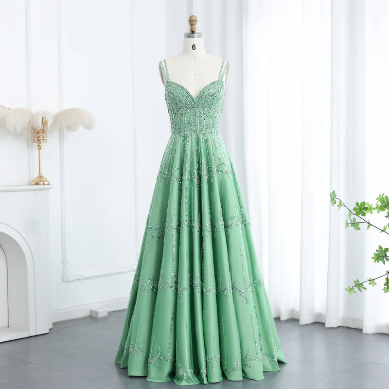 Luxury Beaded Green Spaghetti Evening Dresses SS225