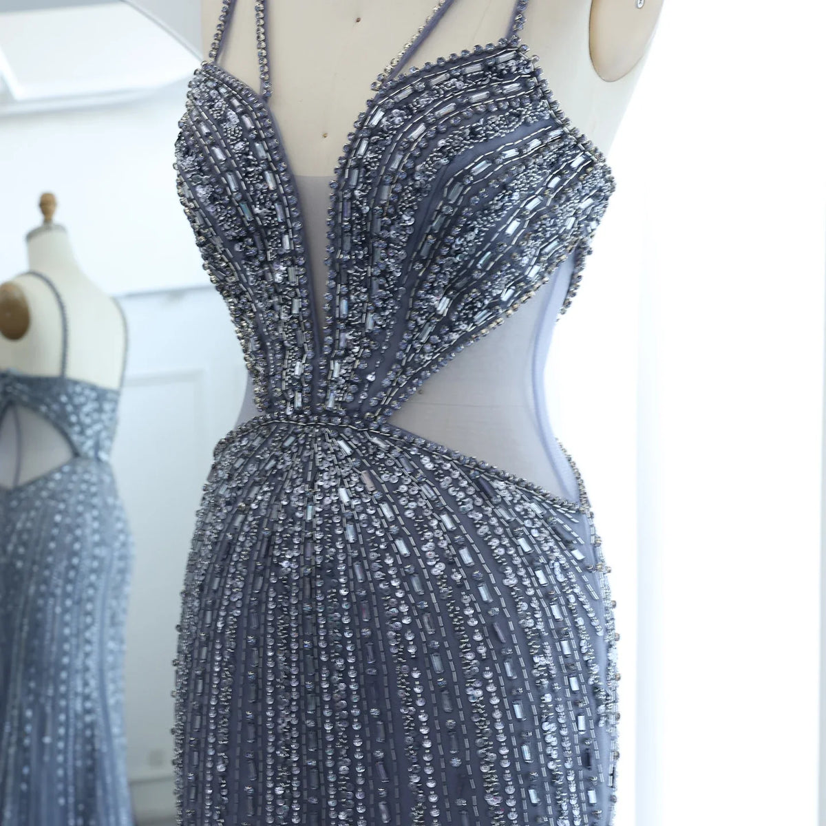 Luxury Beaded Nude Mermaid Evening Dress SS177