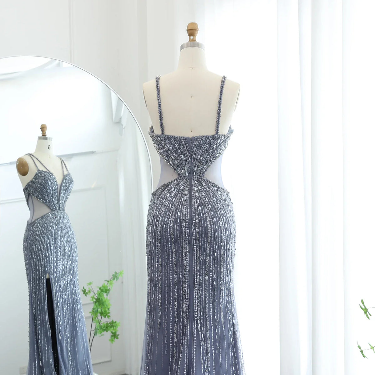 Luxury Beaded Nude Mermaid Evening Dress SS177