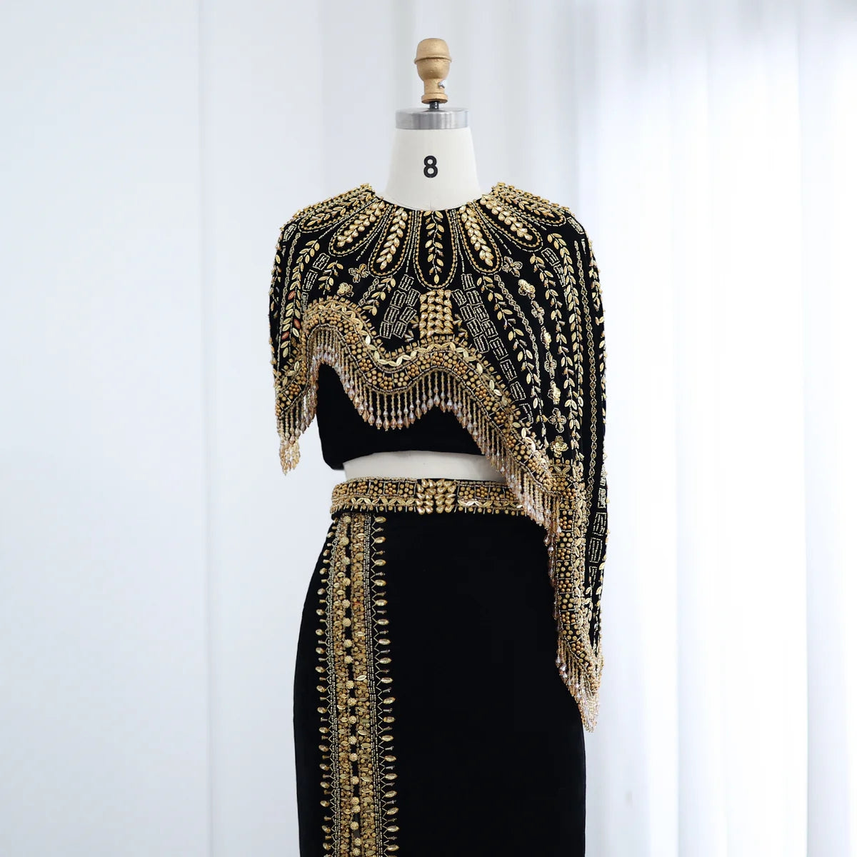 Luxury Black Two Pieces Evening Dress with Gold Beaded SS367